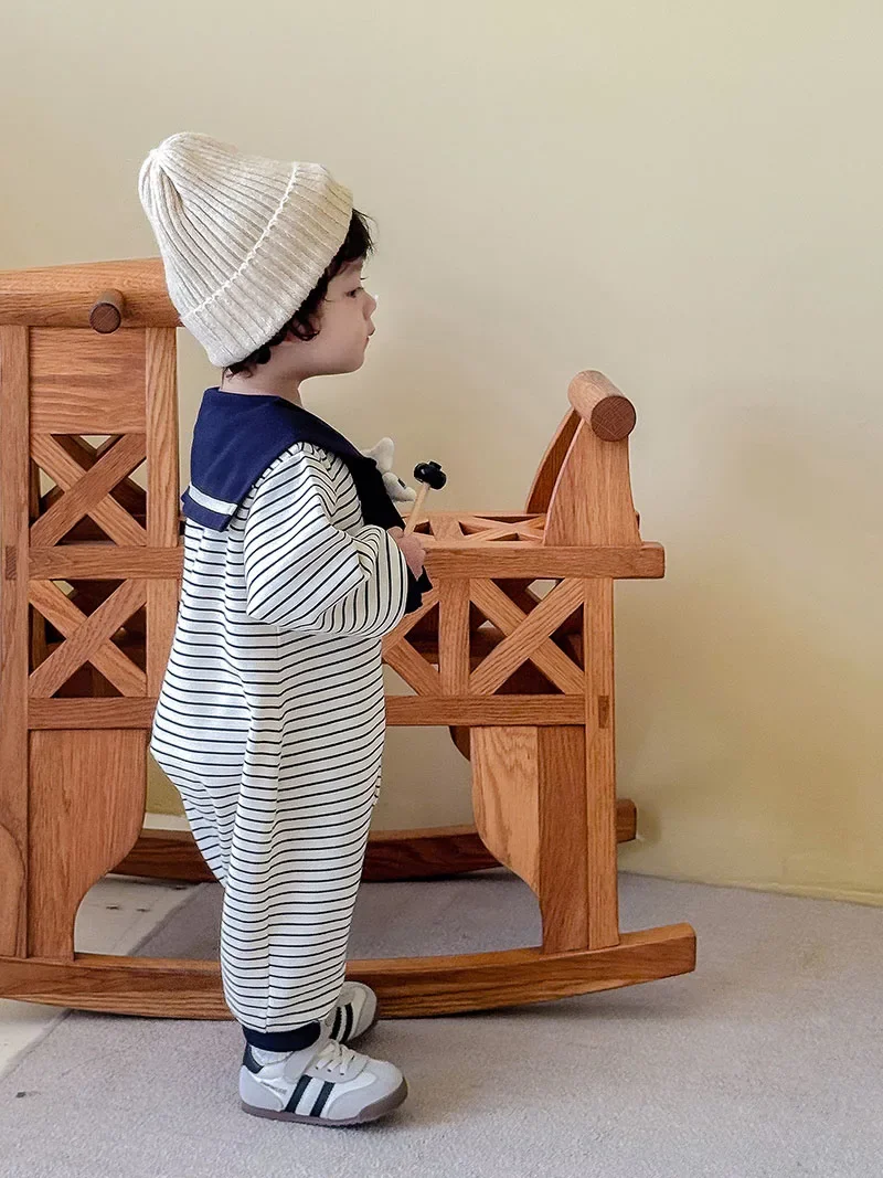 Navy Stripe Baby Jumpsuit for Autumn