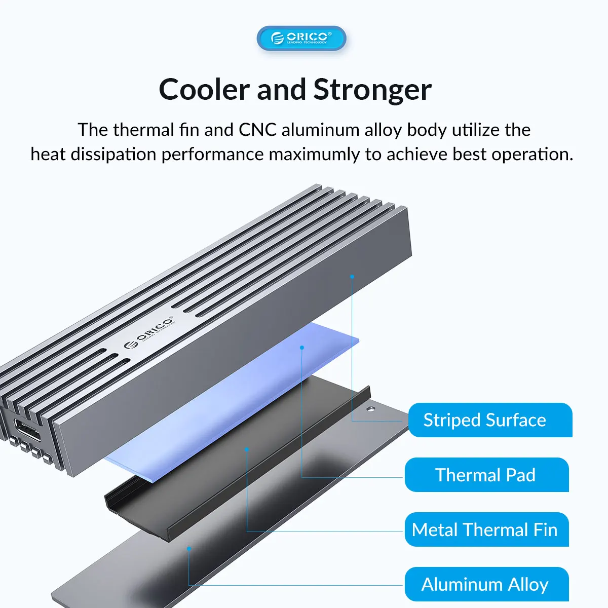 NVME-20 Gbps-Silver - ORICO Boîtier SSD en aluminium amélioré, clé NVMe M,  prise en charge du disque dur externe, boîtier PC UASP,PCIe Type C, M2