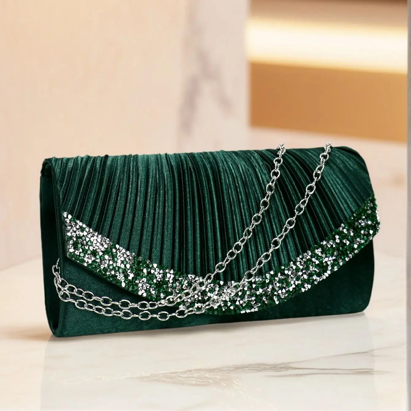 Satin Evening Handbags with Rhinestones for Women
