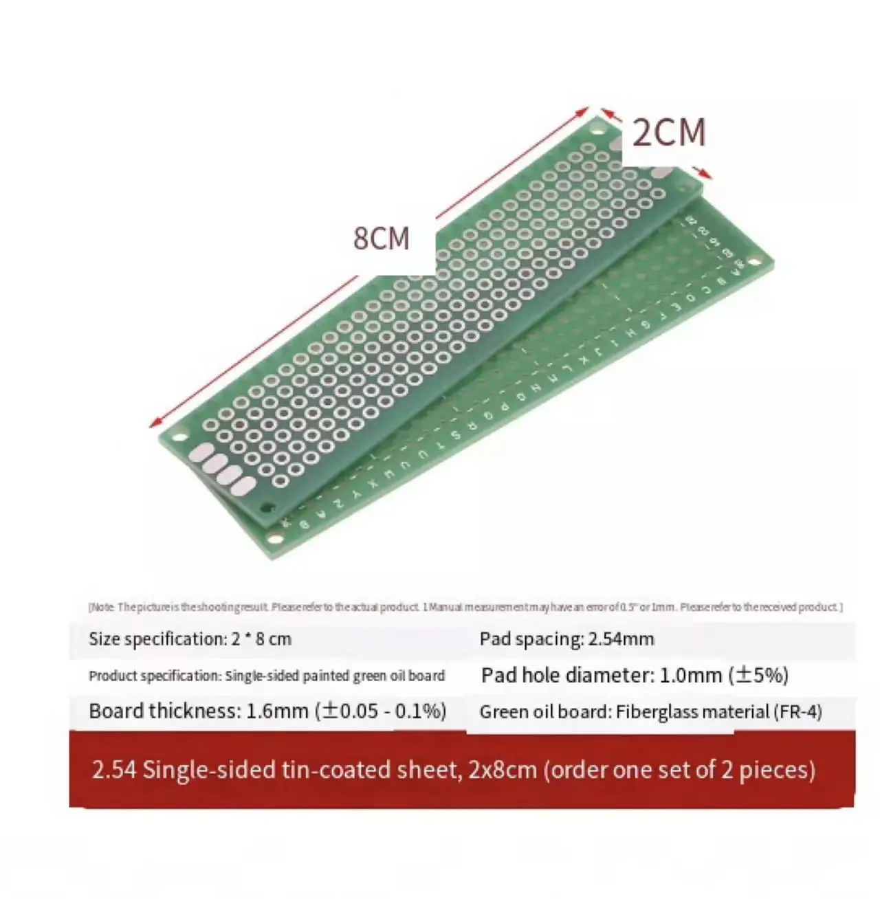 2.54mm PCB 단면 범용 보드, 주석 도금 홀 보드, 9*15cm, 2x8 라인 실험용 브레드보드