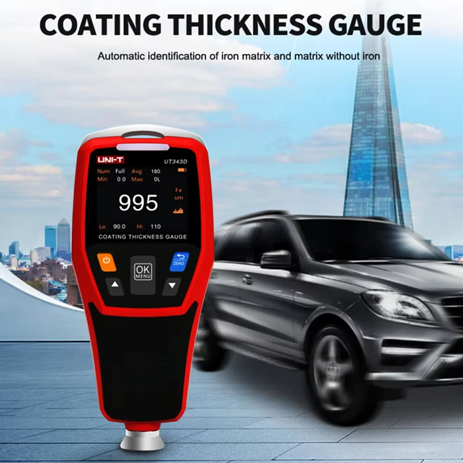 UNI-T UT343D Coating Thickness Gauge 0.1 Micron/0-1250um Automotive Paint Film Thickness Tester Measure FE/NFE Paint Tools Paint Coating Meter Paint Thickness Gauge Thickness Gauge