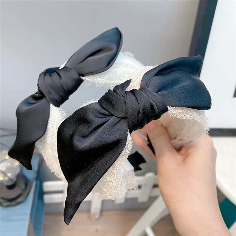 

Новинка 2024, Весенняя повязка для волос, Женская Черная Кружевная повязка на голову, винтажная Женская широкоформатная модель