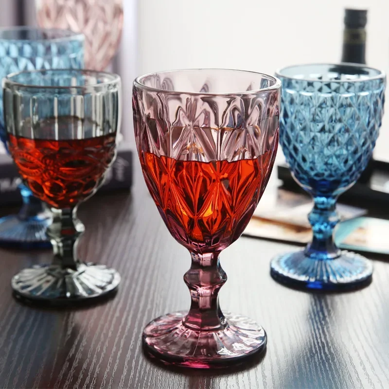 Vintage Relief Colored Glass Wine Glass Thickened Multi-Color Cocktail Drinking Glasses Home Party Restaurant Bar Supplies