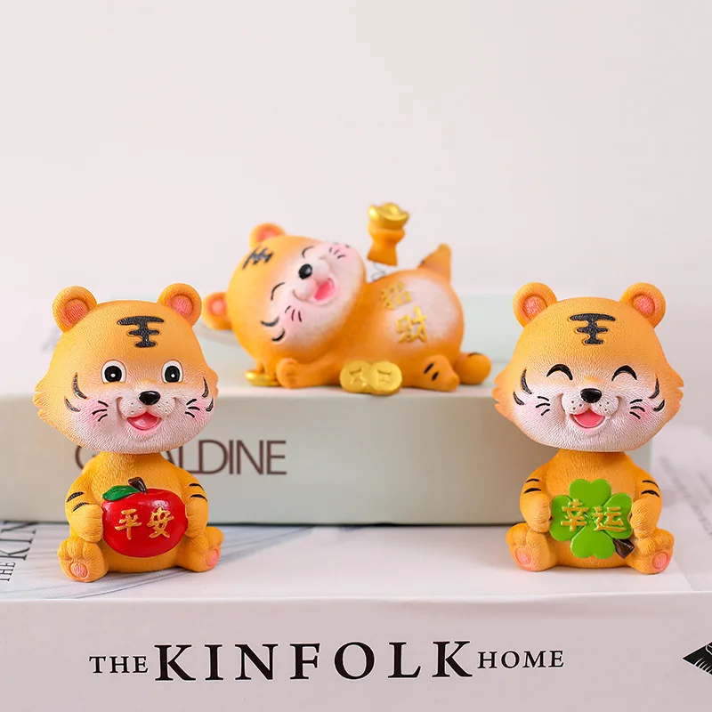 Car Dashboard Ornament Cartoon Tiger Bobble Head Doll Mini Statue with Adhesive Bottom Chinese Zodiac Decor NIN668 |