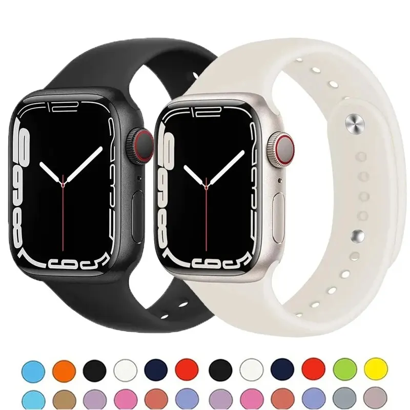 애플 워치 밴드용 실리콘 스트랩, 49mm 44mm 45mm 41mm 40mm 42mm 38mm 스포츠 팔찌, 한국 아이워치 시리즈 9 8 울트라 7 5 6 SE 4