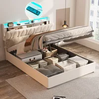 Storage Bed Frame with Adjustable Headboard, Charging Station, LED Lights, Wood Slats, Lift Up Storage Bed Frame, Bedstead 1