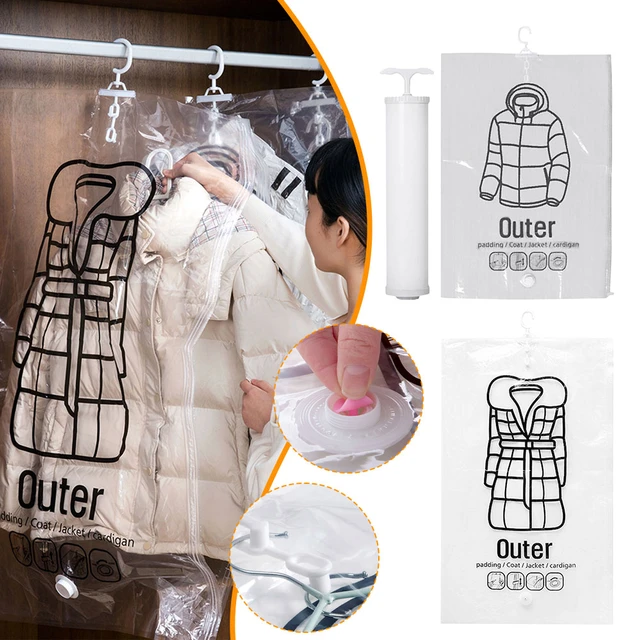 Vacuum Clothing Hanging Storage Bags Foldable Space Saver Clothes  Compression Organizer Vacuum Seal Storage Sacks with Hanger - AliExpress