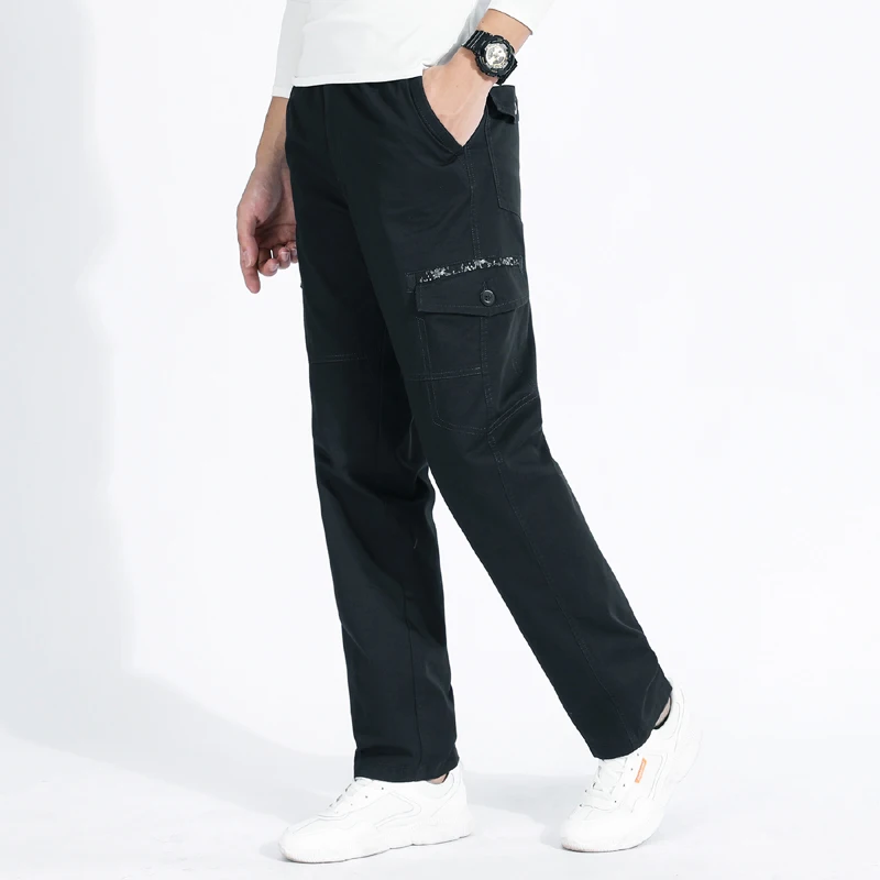 Men's Oversized Cargo Pants Plus Size Zipper Pockets Military Pants Drawstring Cotton Loose Fit Fishing Trousers for Men