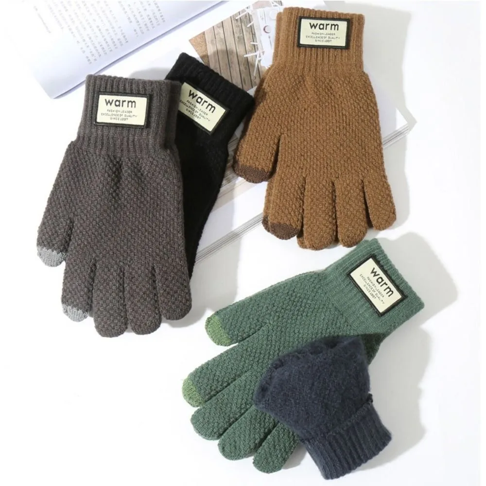 New Fashion Winter Knitted Gloves Windproof Solid Color Touch Screen Gloves Thickened Cycling Gloves Men Women