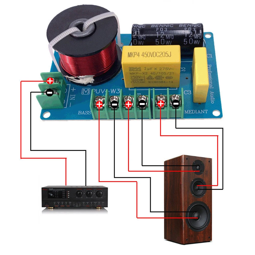 200W Frequency Dividers DIY Audio Modification 3-Way Hi-Fi Crossover Filter Module Home Theater for 3.5/4/4.5-8 Inch Speakers