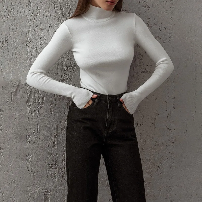 

Women Sweater Turtleneck Solid Basic Tops Office Ladies Knitted Autumn Winter Casual Slim Pullover 2023 Long Sleeve Sweatershirt