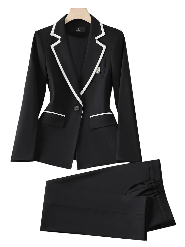 BOSS LADY | Black Grey Two-Tone Blazer Pant Suit for Women | Formal Office Wear Co-ord Set