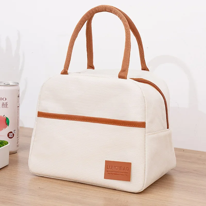 HOMESPON Geïsoleerde lunchtas voor vrouwen en mannen volwassen schattige corduroy koeltas lunchbox container grote capaciteit lunchtas voor werk, school of picknick (beige aardbeien