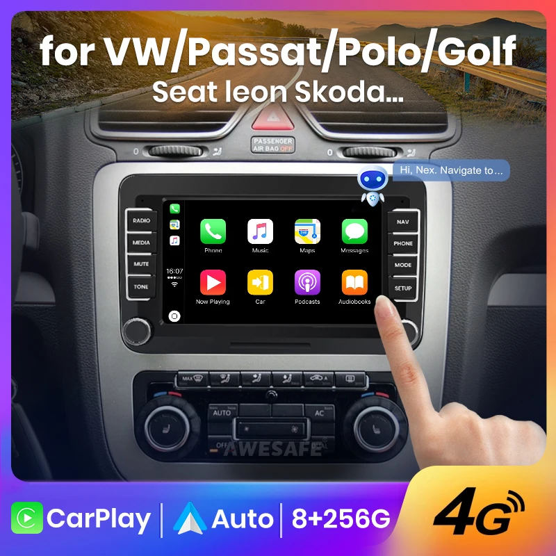 AWESAFE Autoradio Android pour Golf 5 6 VW Passat Polo Seat Skoda