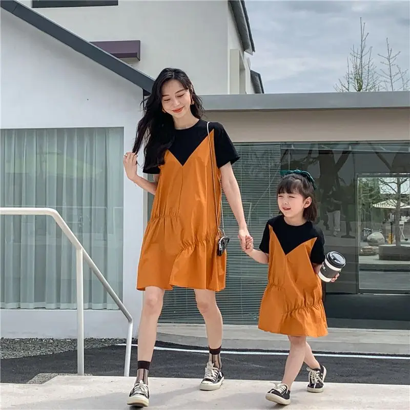 

Mother and Daughter Equal Dress Mummy and Me Matching One-piece Dresses for Women Summer New Casual Baby Girl Clothes