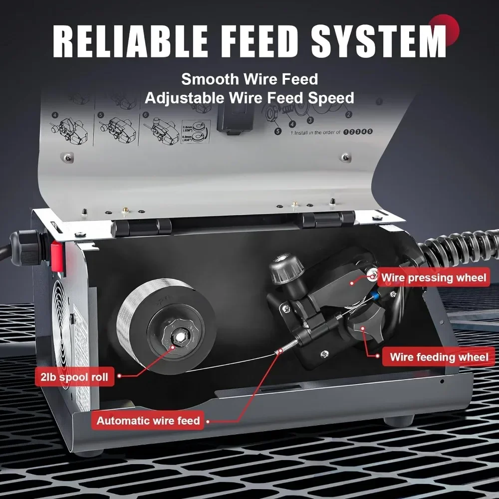 Portable Gasless MIG Welder 140Amp, Flux Core MIG Welder/Stick 2 in 1 Welding Machine 110V with Synergy IGBT Inverter