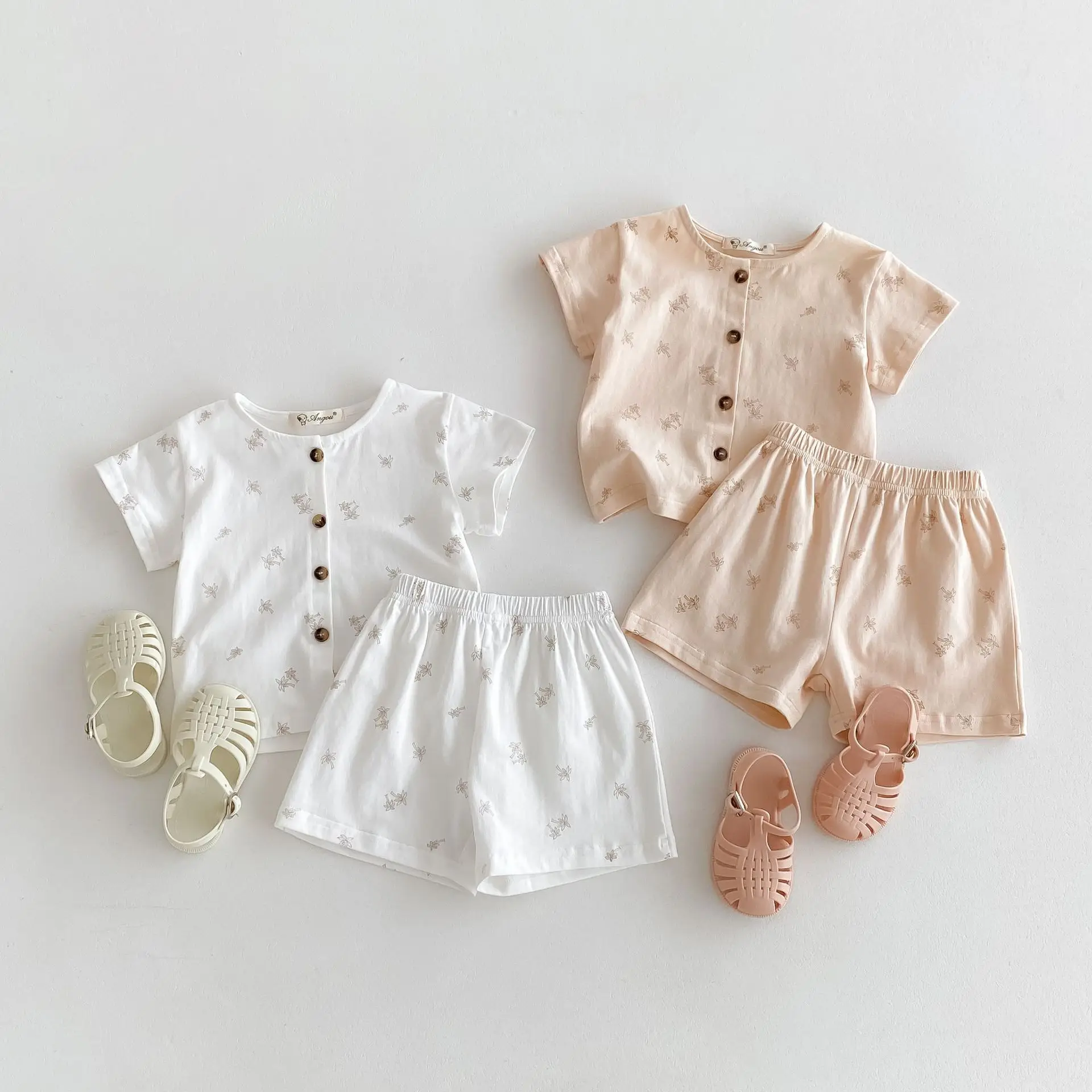 

2024 Summer New Children Short Sleeve Home Clothes Set Baby Girls Soft Print Shorts Suit Kids Casual Cotton Pajamas Outfits