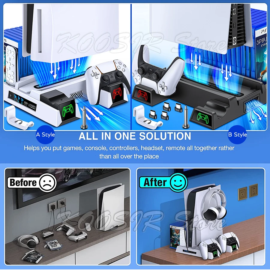 For PlayStation PS5 Disc Digital Console Cooling Stand
