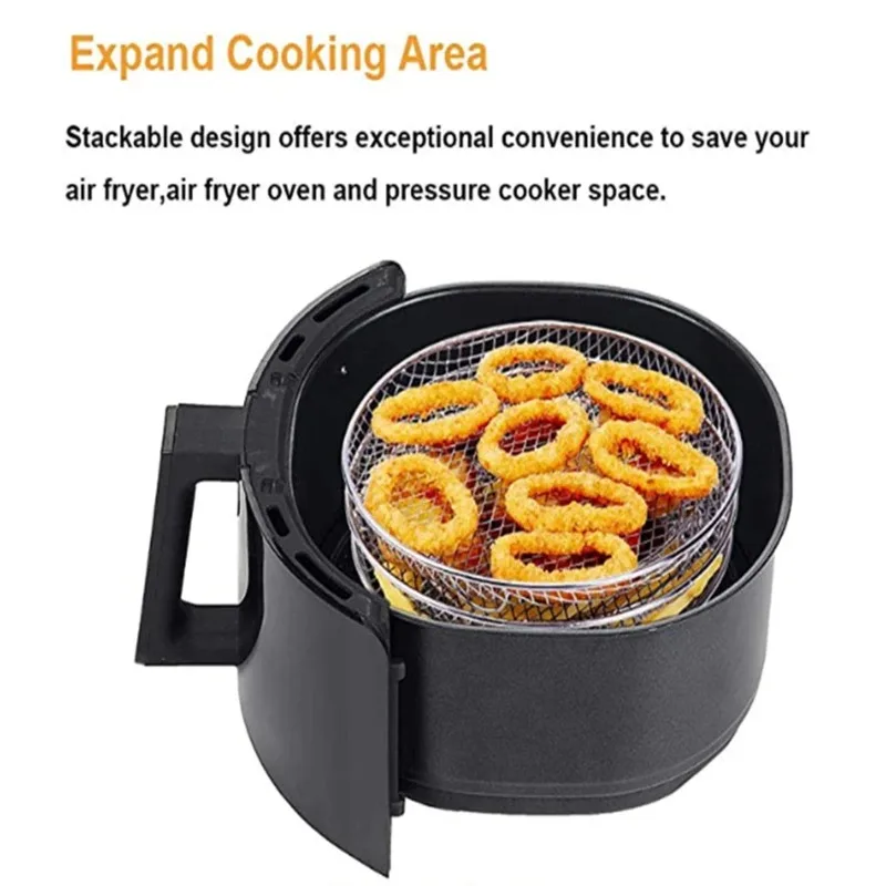 Three Stackable Air Fryer Racks 304 Stainless Steel Non stick Frying Pan Barbecue Grill Rack Kitchen Cooking Tools