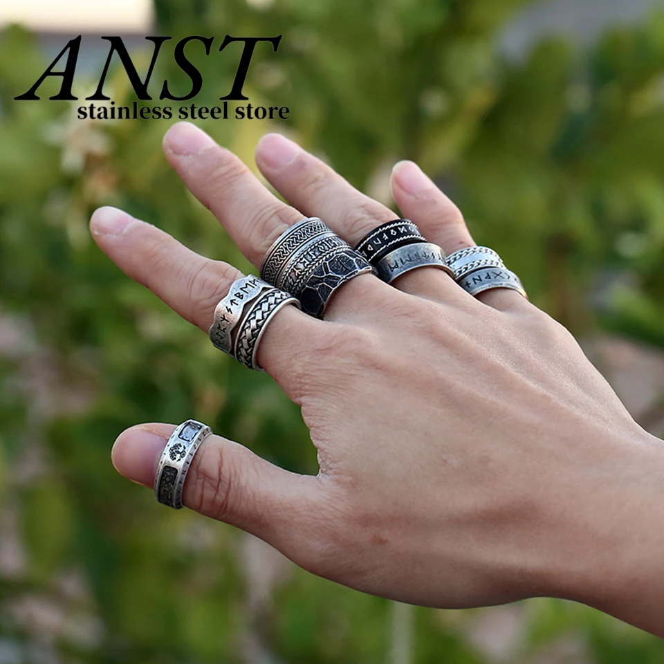 Freeshipping Retro 316L Stainless Steel Viking Runes&Knot Ring For