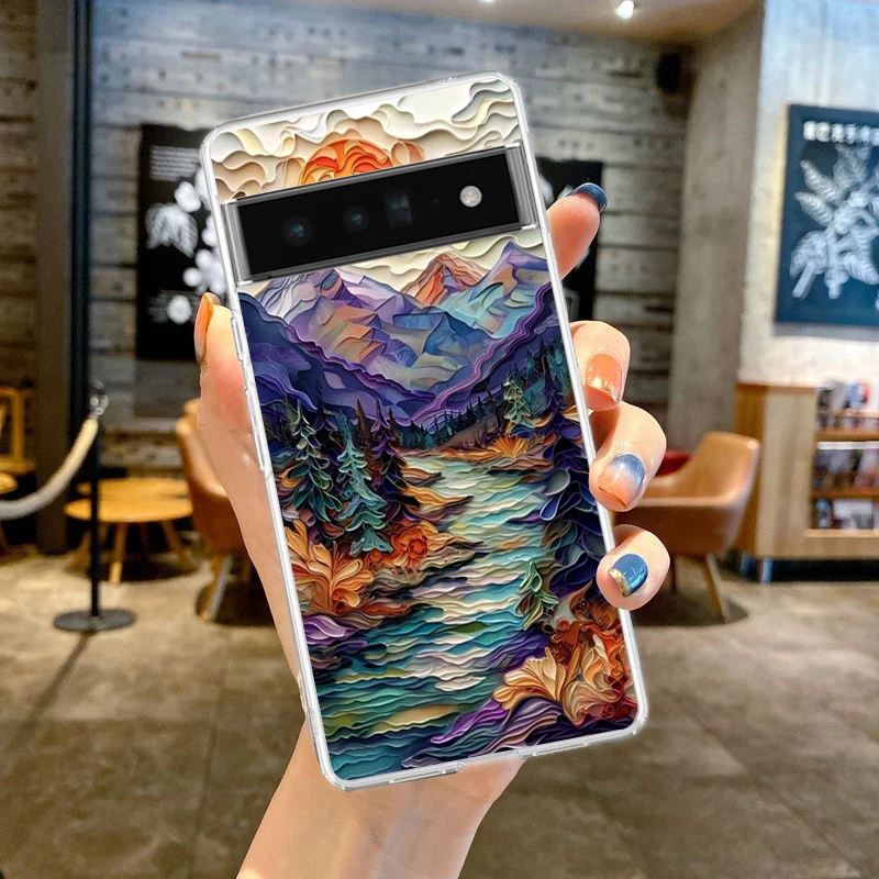 Vibrant Landscape Art Shockproof Silicone Phone Case with Transparent Shell