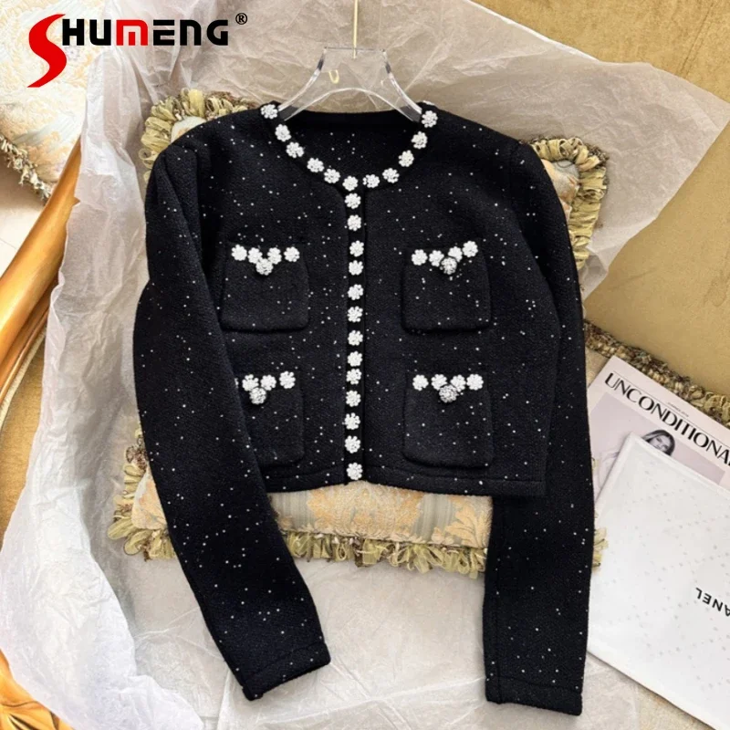 2023 Autumn Women's Jacket Heavy Industry Bright Silk Sequined Texture Advanced Court Style Fashion Socialite Coat Skirt Outfits