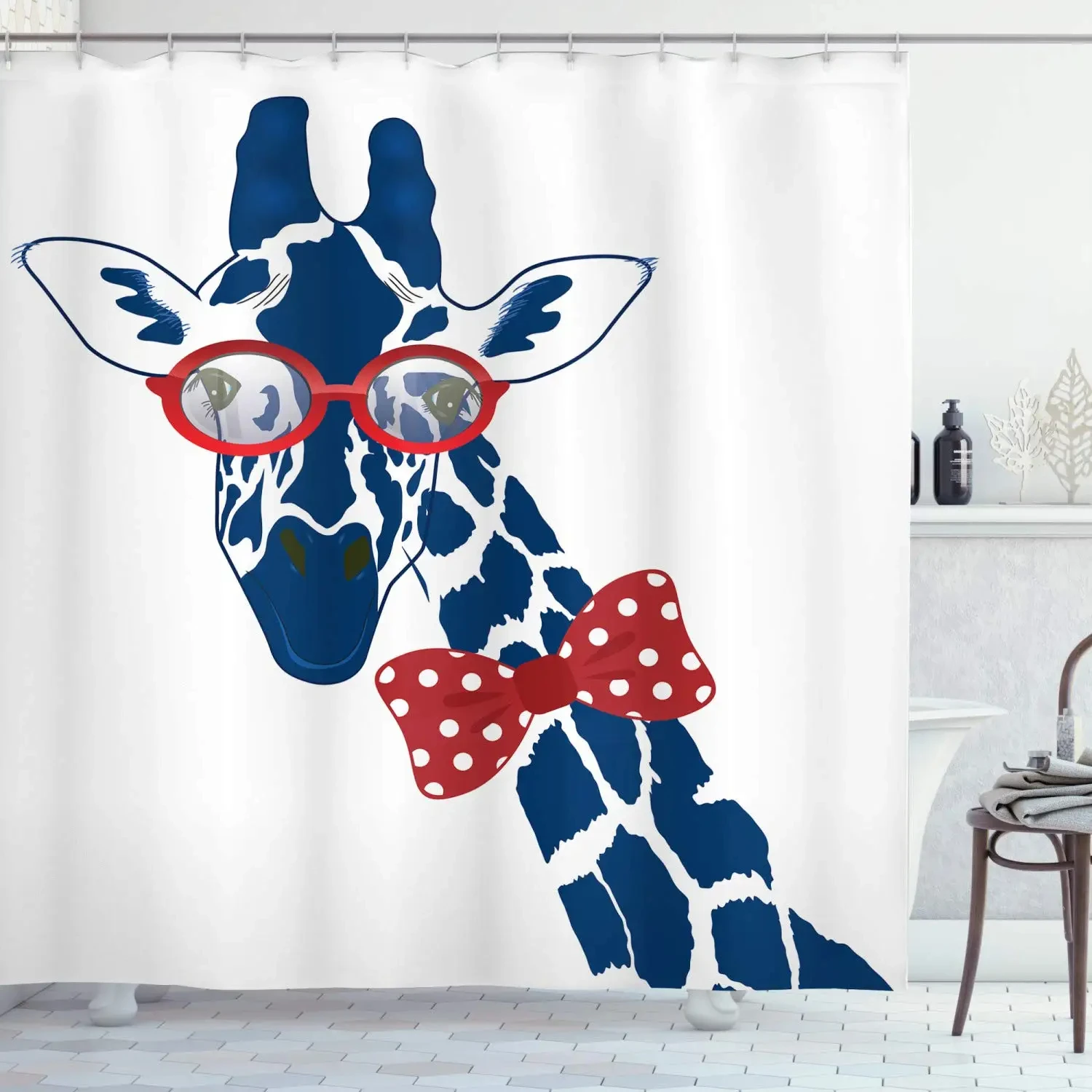 Funny Giraffe Get Naked Shower Curtain Giraffe with Glasses in Soap Bubble Bathtub Wild Animals Bathroom
