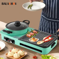 Multifunctional Electric Grills, Smokeless 3 in 1 Korean Style BBQ Hot Pot Multi cooker Machine, Non-Stick Electric Baking Pan 1