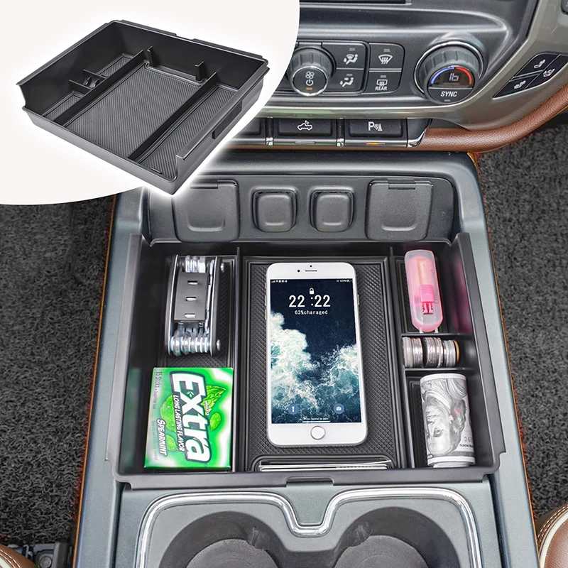 

Car Center Console Organizer for Chevy Silverado/GMC Sierra 1500 2014-2018 and 2500HD/3500HD 2015-2019 Storage Box Accessories