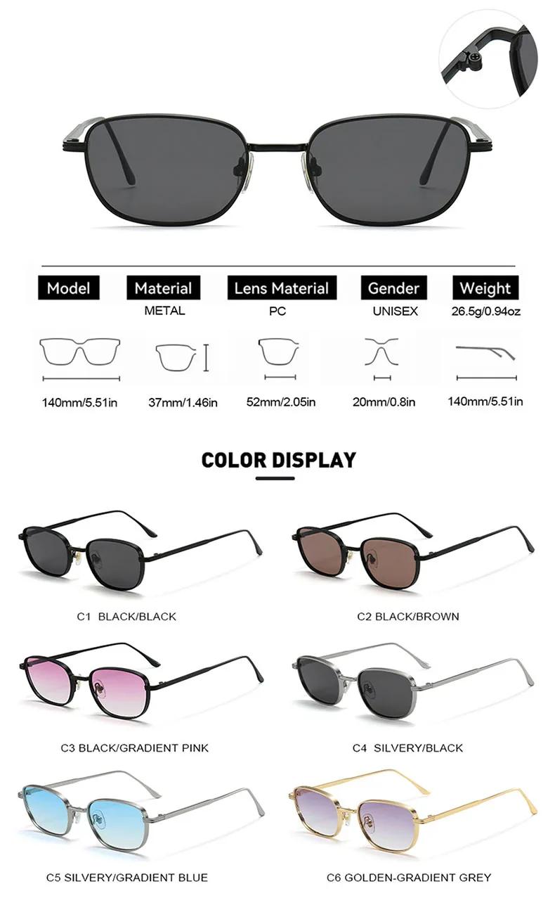 SHAUNA Mode Metall Retro Kleine Rechteck Sonnenbrille Trend Männer Gradient Shades UV400 Sonnenbrille – Detail 5