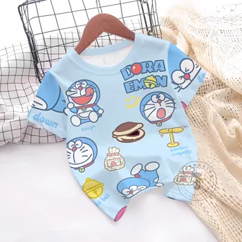 Children's Clothing T-Shirts For Boys Short Sleeve Children's T-Shirts 3D Doraemon Print Fashion Round Neck Kids Summer Clothes