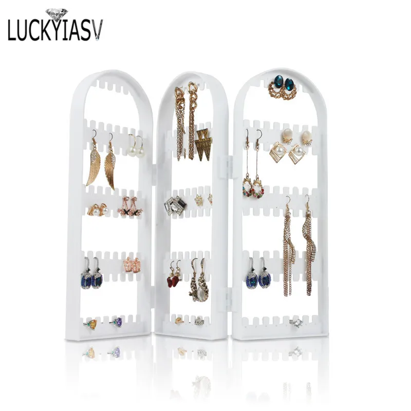 White 120/180/240/360 holes Plastic Earrings Studs Display Rack Folding Screen Earring Jewelry Stand Holder Storage Box | Украшения и