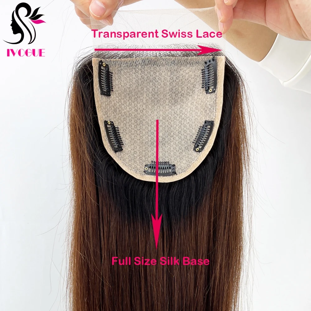 5"x5" Ombre Brown Silk Base Closure Human Hair Silk Top Topper Brazilian Remy Hair Lace Closure for Women Two Tone Color #1B/#4