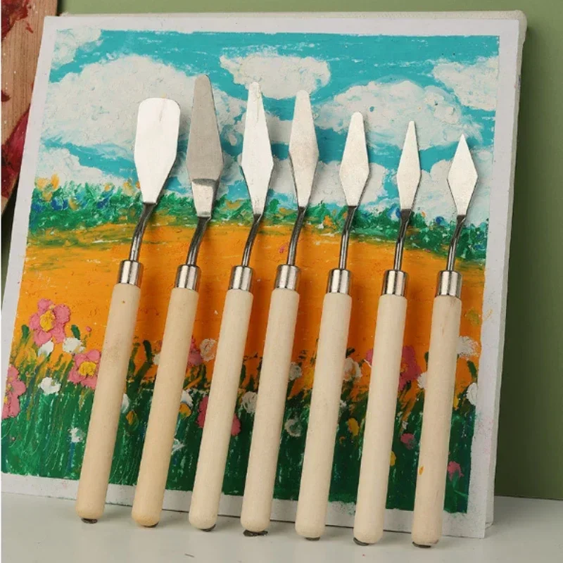 7Pcs/Set Stainless Steel Oil Painting Knives Artist Crafts Spatula Palette Knife Oil Painting Mixing Knife Scraper Art Tools 2