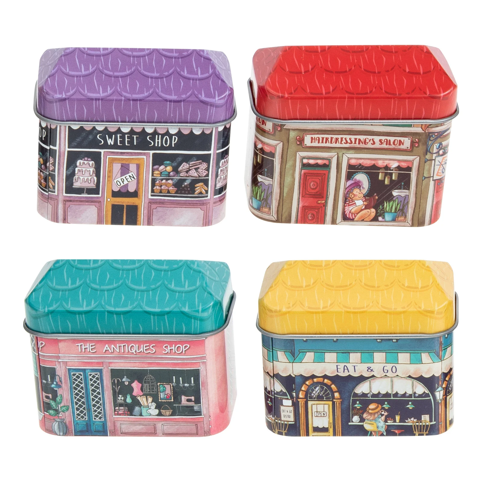 

Tinplate Candy Box Empty Tins: 4pcs House Shaped Storage Container Tea Sealing Tin Coffee Bean Can for Kitchen Random Pattern