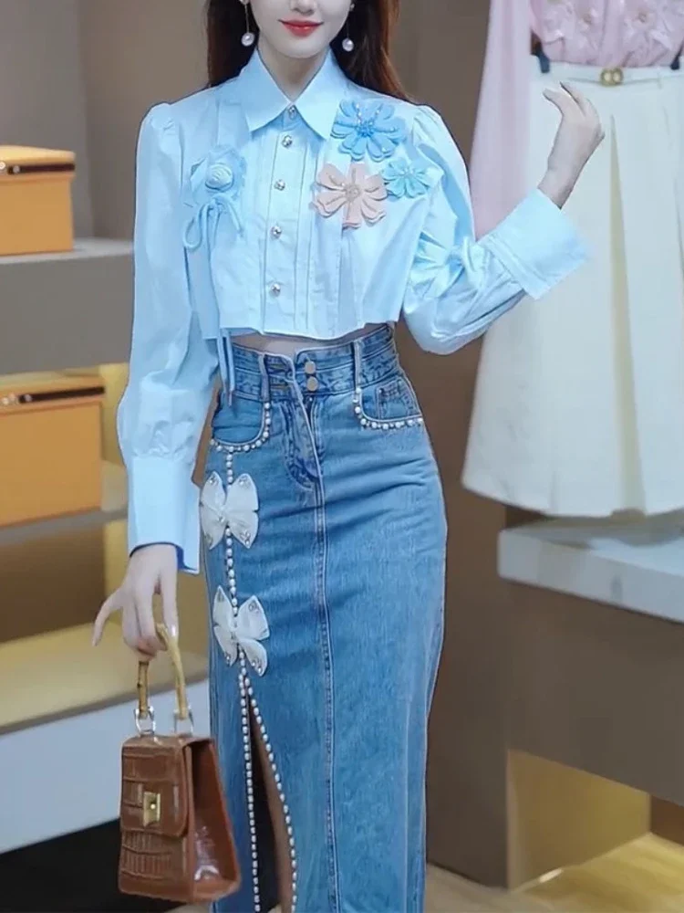 25SS人気デニムミニスカート【MARITHE】W FATIGUE DENIM SKIRT Jeans Skirts for Women Gyaru Midi Woman Denim Skirt with