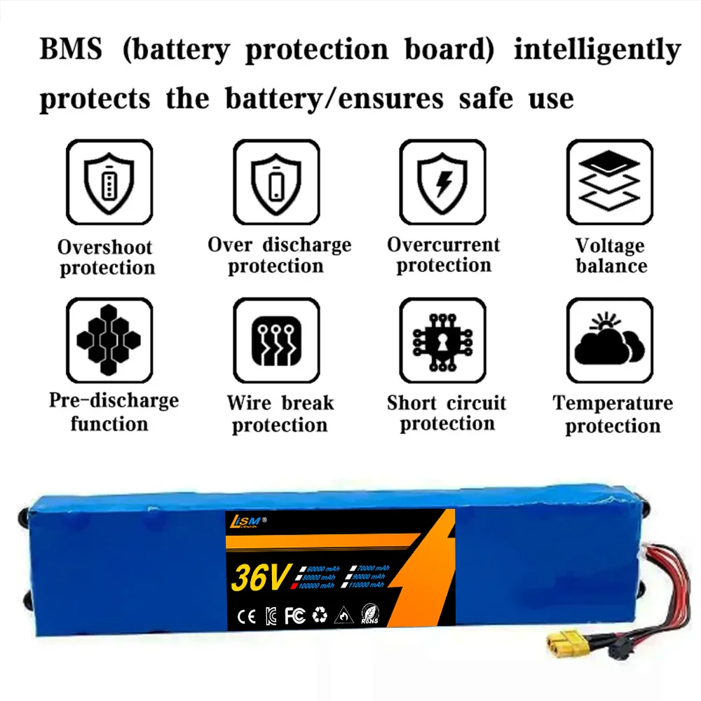 Battery Pack 36V 100Ah For M365 36V 100000mAh BMS Board