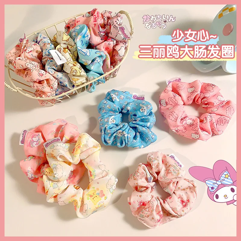 

Sanrio Hello Kitty Y2K Children Cute Large Ring Kawaii Anime Kuromi My Melody Hair Tie Girls Heart Sweet Cute Cartoon Hair Band