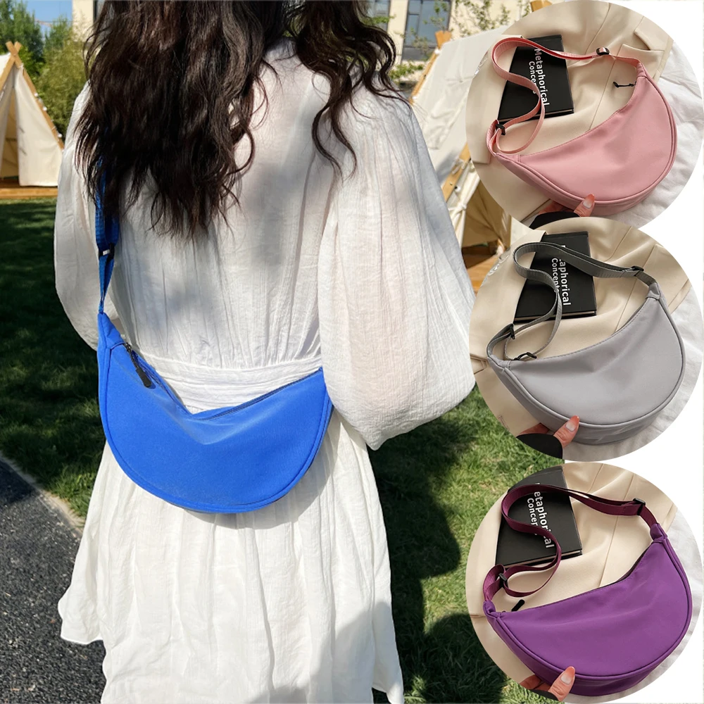 

Travel Female Half Moon Crossbody Bags Solid Color Women Large Capacity Shoulder Bag 2023 Fashion New Ladies Daily Street Packs