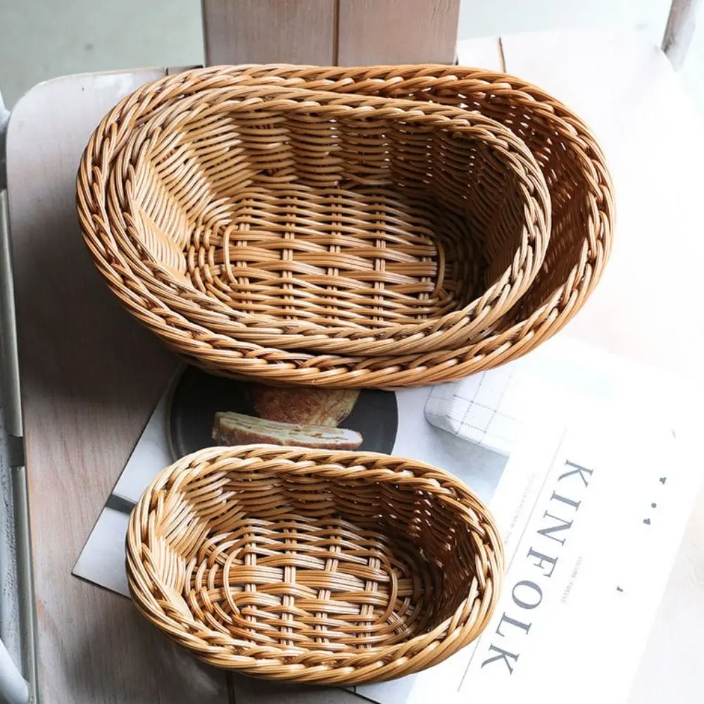 Creative Imitate Rattan Kitchen Storage Basket Oval Home Decoration Bread Tray Sundries Organizer Brown Organization Box