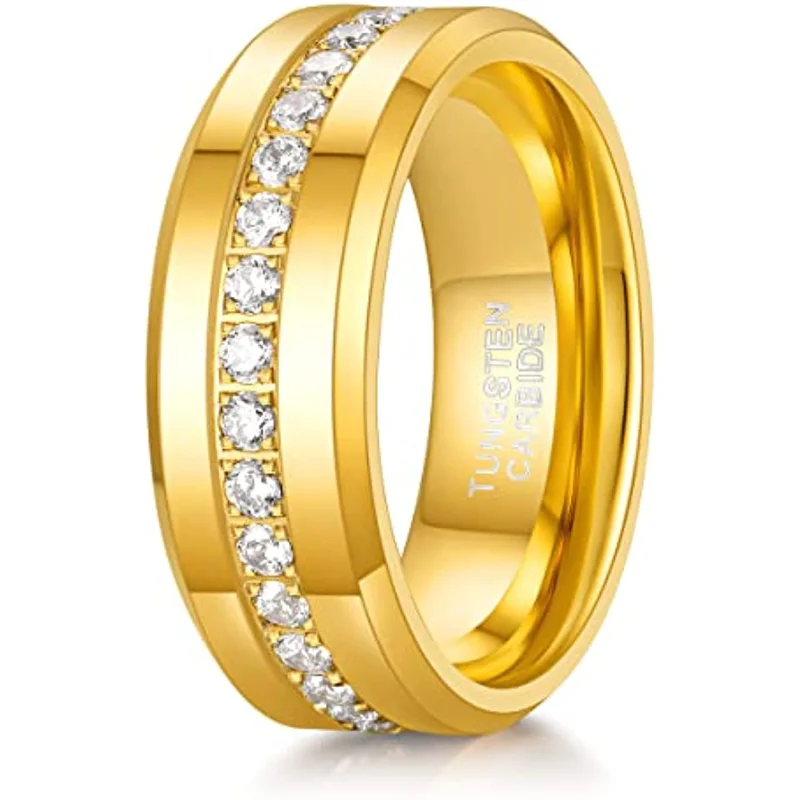 Somen 8mm Mens Wedding Band Tungsten Rings for Men with White Cubic