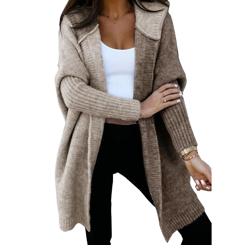 

2022 Colorblock Knitted Cardigan Women's Autumn and Winter Popular Mid-Length Women's Mid-Length Hooded Knitted Women's Coat