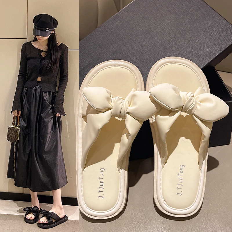 

Женские домашние тапочки из ЭВА с бантом для ванной комнаты, сандалии с мягкой подошвой, летние Нескользящие тапочки, женские тапочки 2024