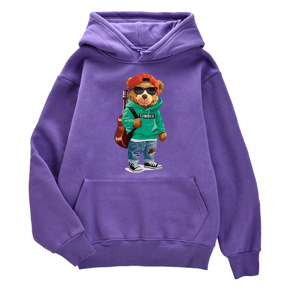 

A Cool Bear With A Guitar And Sunglasses Print Hoodie Men Casual Solid Clothing Oversized Loose Clothes Street Tight Clothes