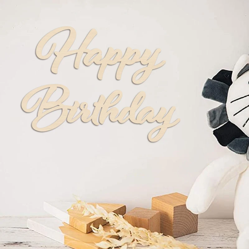 Wooden Birthday Sign Happy Letter Sign Cutout Hanging Emblems Decor Background Props Wall DIY Dining Room Party
