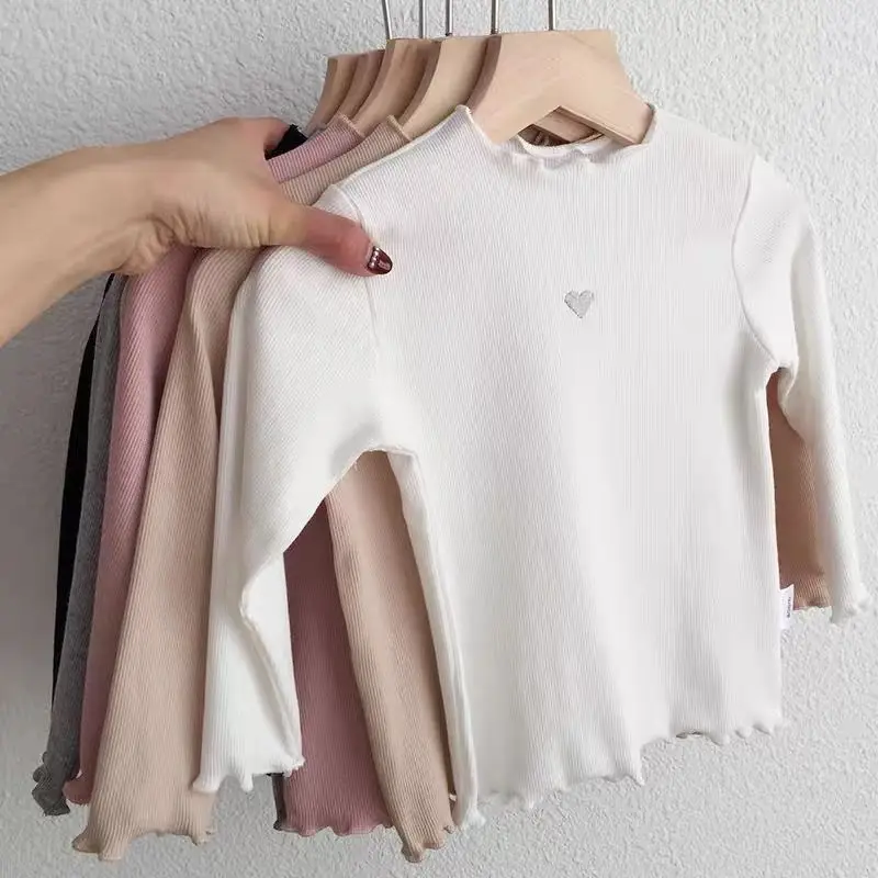 

Autumn Baby White Bottom Shirt Women's Cotton Baby Round Neck Single Piece Autumn Clothing Long Sleeve T-shirt Versatile Top