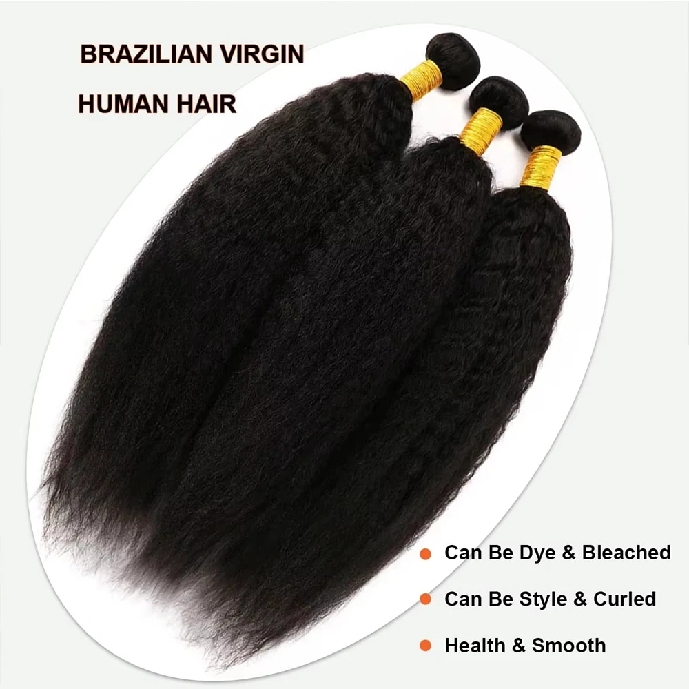 Yaki Human Hair Indian 12A Kinky Straight 1/3/4 Bundles Raw Virgin Unprocessed Yaki Straight Double Weft Bulk Braiding Hair 2