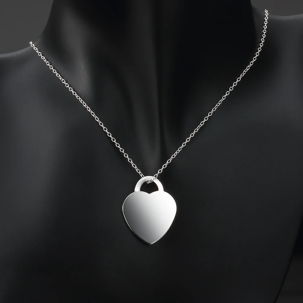 

Hot Classic 925 Sterling Silver Street wear Heart Card Pendant Necklace for Women Fashion Couple Gifts Party Wedding Jewelry