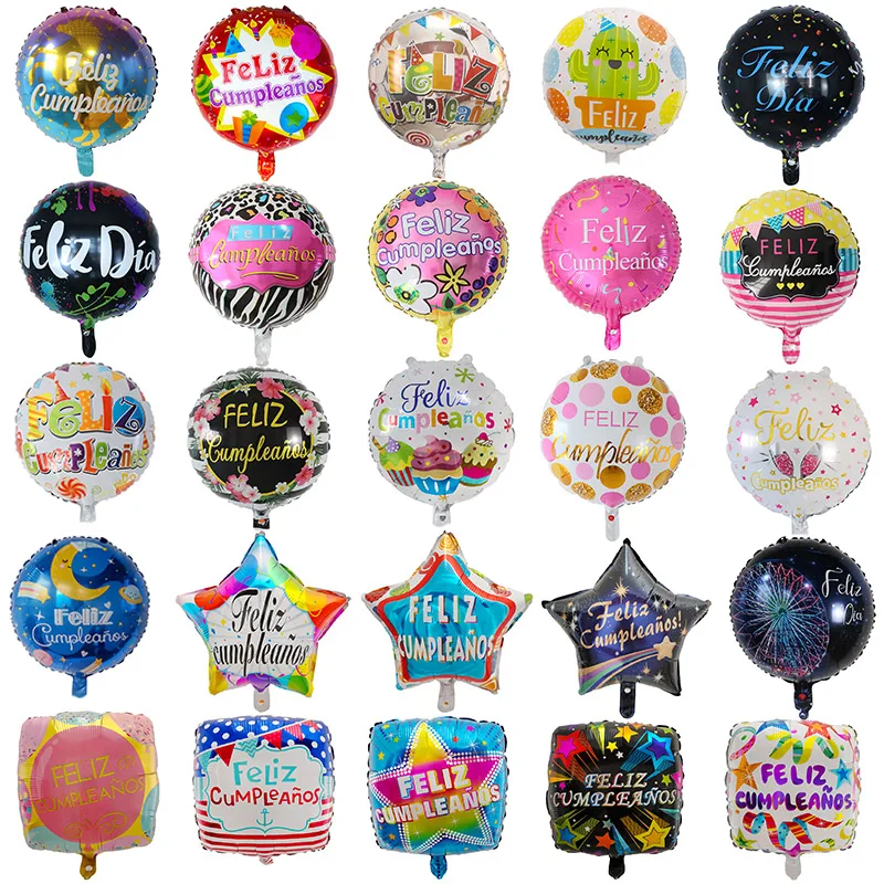 

50pcs 18inch Feliz Cumpleanos Spanish Birthday Balloons Round Mylar Helium Ballon Baby Shower Party Air Globos Baloes Kids Toys