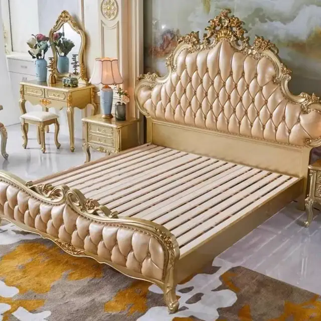 Silver Vintage Wooden Double Bed Blue Soft Gold Luxury Japanese Double Bed King Size Adults Metal Letto Matrimoniale Furniture 5